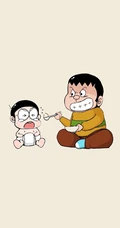 可爱的画风，日本漫画里的人物喂你吃饭系列手机壁纸