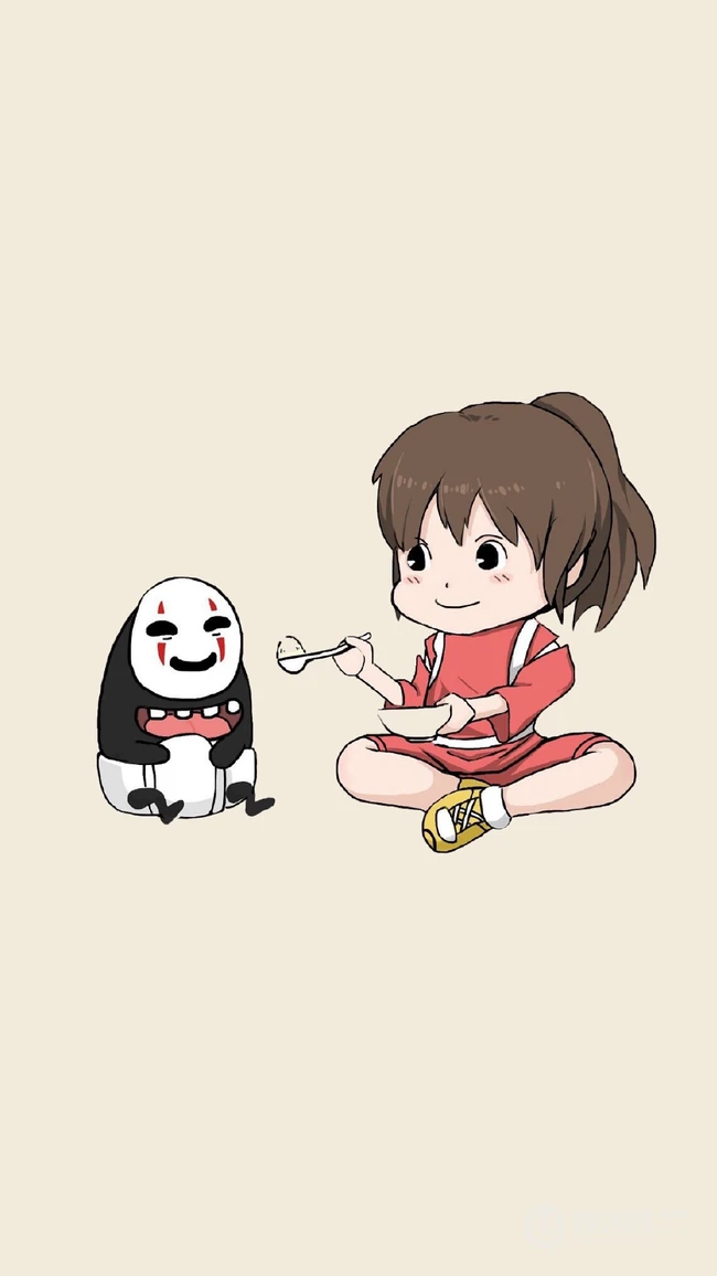 可爱的画风，日本漫画里的人物喂你吃饭系列手机壁纸
