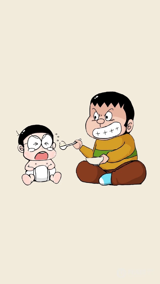 可爱的画风，日本漫画里的人物喂你吃饭系列手机壁纸