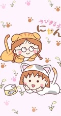 粉粉可爱的平面日本动画人物&ldquo;樱桃小丸子&rdquo;手机壁纸