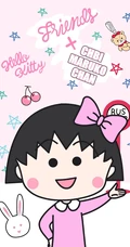 粉粉可爱的平面日本动画人物&ldquo;樱桃小丸子&rdquo;手机壁纸