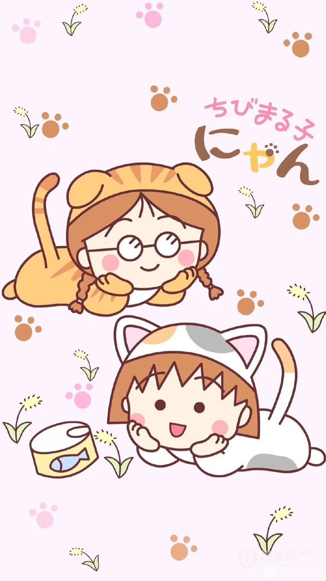 粉粉可爱的平面日本动画人物&ldquo;樱桃小丸子&rdquo;手机壁纸