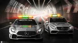 灰色涂装奔驰最新款的F1赛道清障，领航GTR跑车