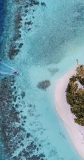 迎着海风踏浪，高清海水拍打沙滩的航拍手机壁纸