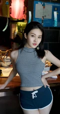 随意搭配都好看，高挑白皙气质女生短T短裤生活写真照