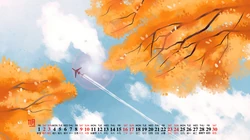 金黄的色彩，唯美高清插画系列，19年11月日历壁纸图片