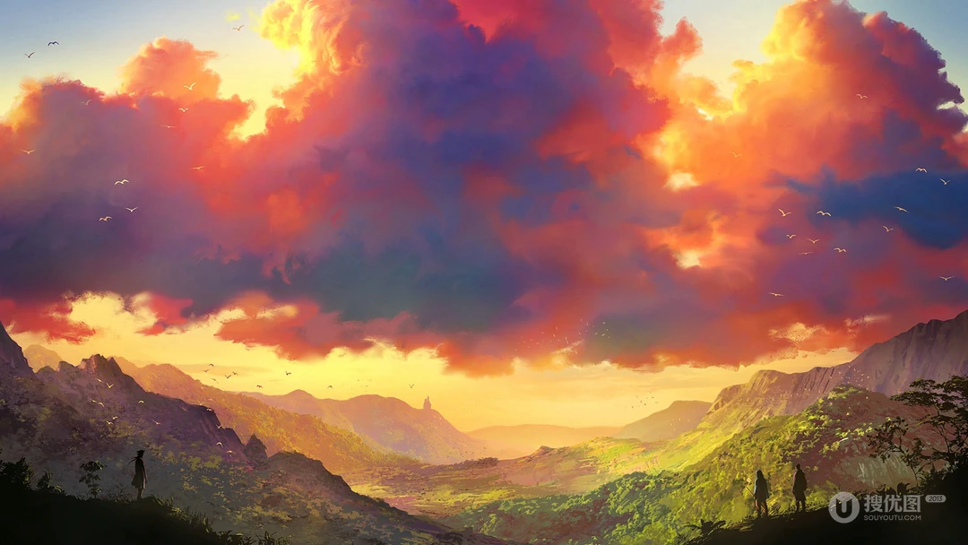 插画，二次元场景，唯美梦幻，治愈系风景桌面壁纸图片