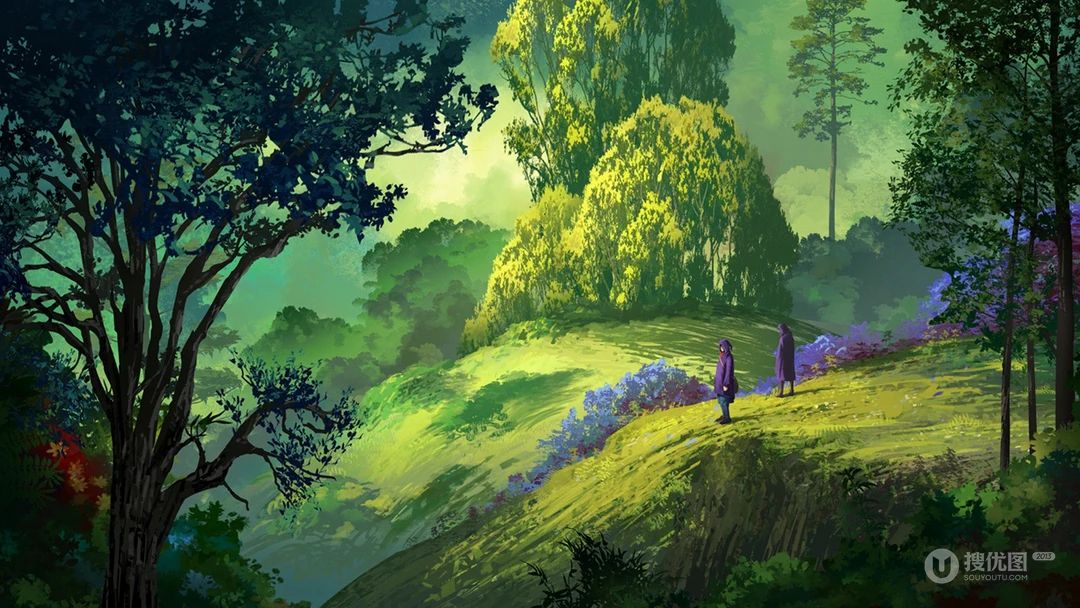 插画，二次元场景，唯美梦幻，治愈系风景桌面壁纸图片
