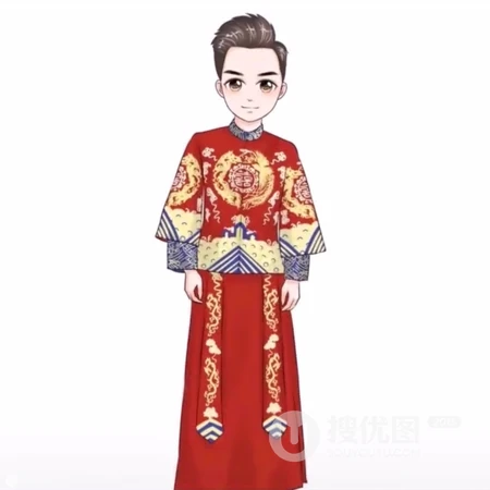 穿着旗袍的手绘小人卡通情侣头像图片 新婚夫妻专用。