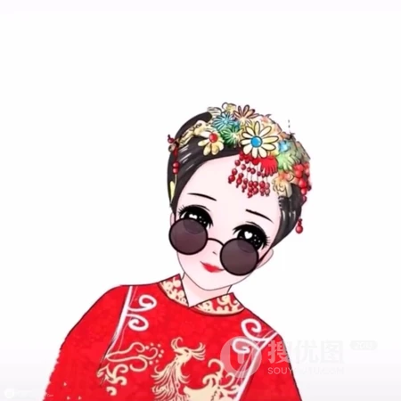穿着旗袍的手绘小人卡通情侣头像图片 新婚夫妻专用。