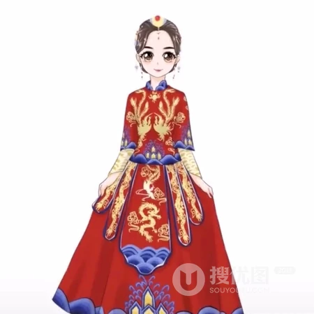 穿着旗袍的手绘小人卡通情侣头像图片 新婚夫妻专用。