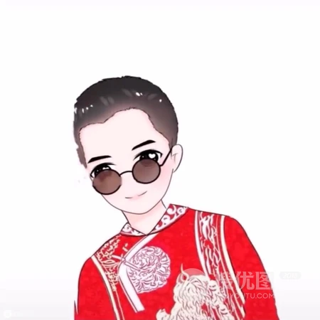 穿着旗袍的手绘小人卡通情侣头像图片 新婚夫妻专用。