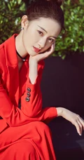 郭晓婷干练气质红色西服套装动人写真图片