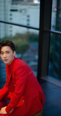 李易峰帅气骚包红色西装造型出现活动写真照片