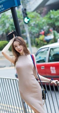 亭亭玉立气质时尚女生姚梦琪，紧身包臀连衣裙街拍写真图片