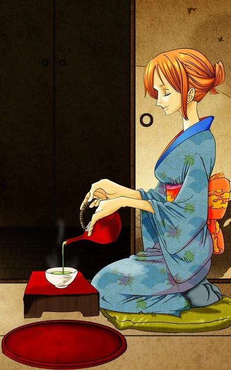 穿着和服在榻榻米泡茶的娜美图片