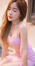气质可爱又匀称的长发亚洲女生粉色系服饰写真图片