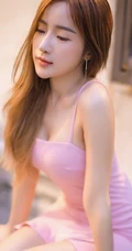 气质可爱又匀称的长发亚洲女生粉色系服饰写真图片