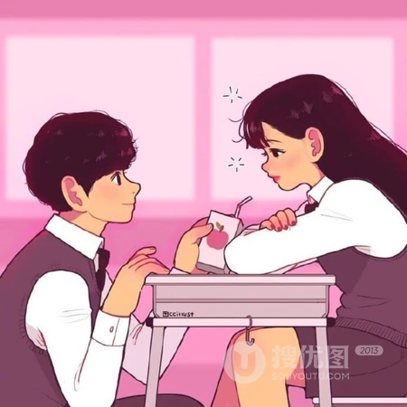 卡通手绘的情侣学生头像图片