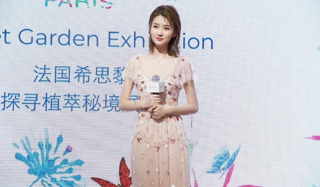 乔欣气质动人桃心亮片V领连衣裙参加活动写真图片