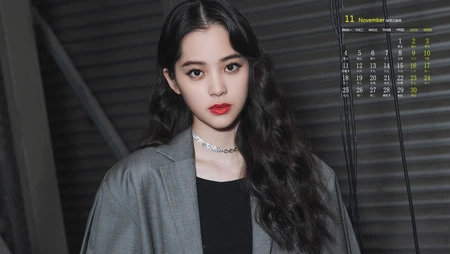 微卷长发美女欧阳娜娜高清正装西服桌面壁纸图片