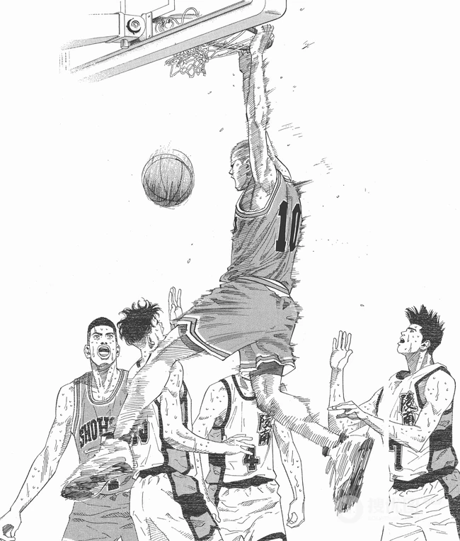 漫画《灌篮高手》高清篮球场竞技黑白插画图片