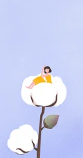 坐在各种超大植物花卉上的女人手绘图片