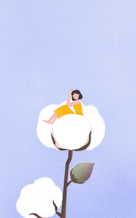 坐在各种超大植物花卉上的女人手绘图片