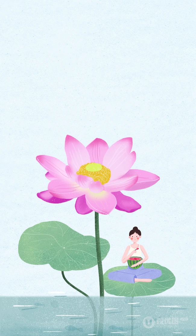 坐在各种超大植物花卉上的女人手绘图片