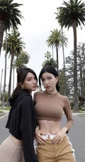 新加坡女生组合BY2椰树下的公路秀身材美照
