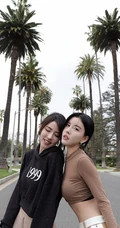 新加坡女生组合BY2椰树下的公路秀身材美照