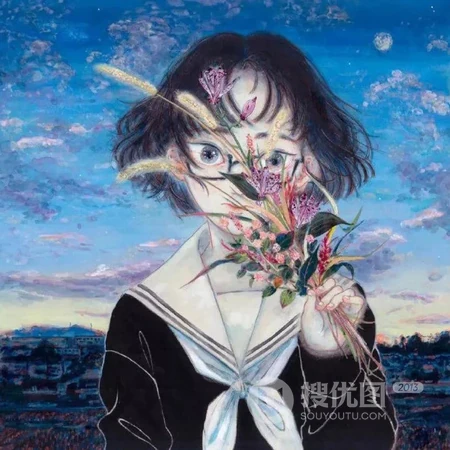 彩绘风格和风日本女生头像图片