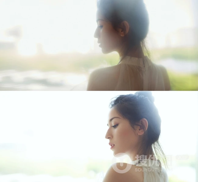 丸子头女生哈妮克孜轻纱白裙仙气十足写真图片