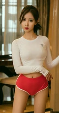 气质运动装女生Silin紧身白T短裤室内写真线条感写真图片