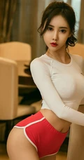 气质运动装女生Silin紧身白T短裤室内写真线条感写真图片