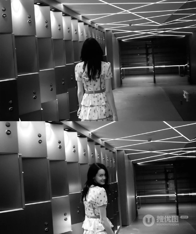 清新气质女生李诗颖白底五角星图案连衣裙游乐场写真图片