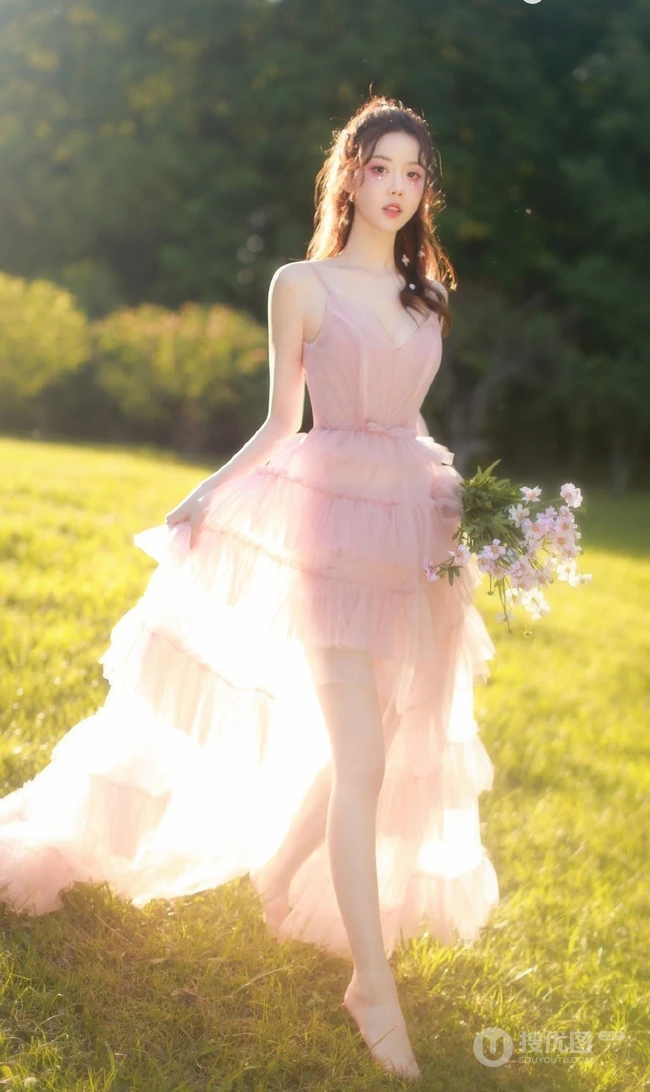 超美气质少女露背仙女纱裙户外唯美逆光写真图片