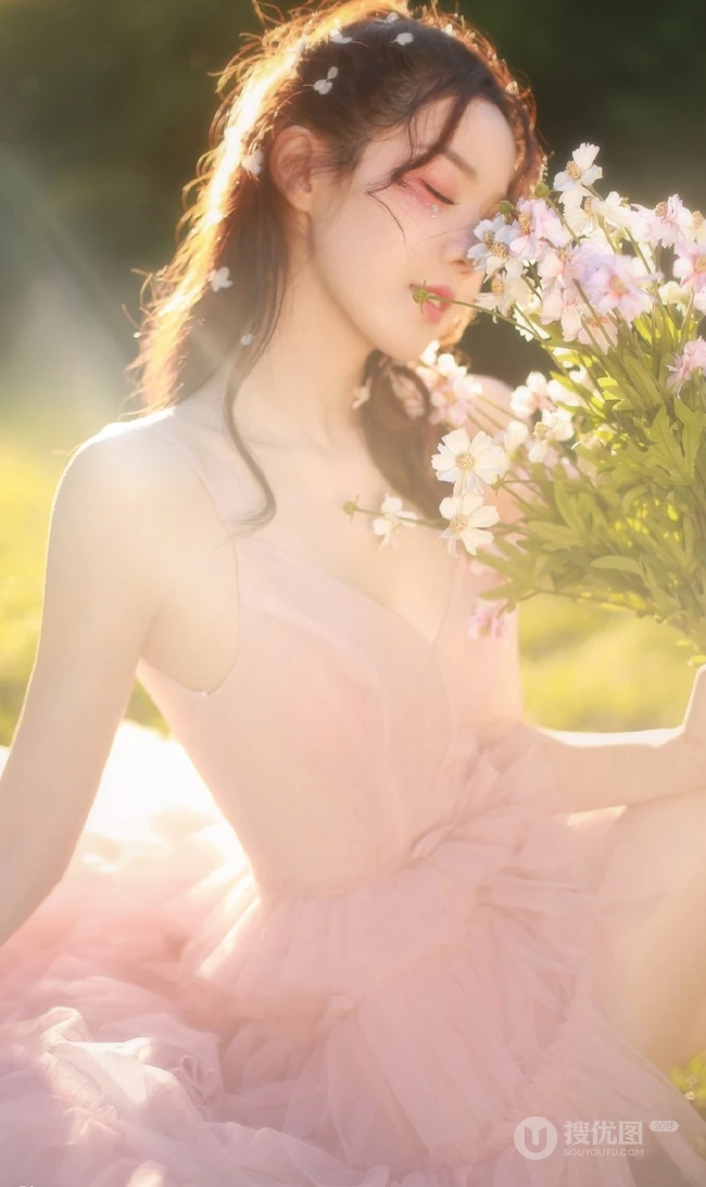 超美气质少女露背仙女纱裙户外唯美逆光写真图片