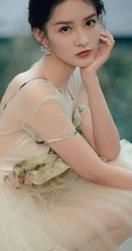 李沁超美写真，着轻纱仙女裙，倚山而坐，清丽脱俗