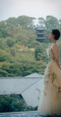 李沁超美写真，着轻纱仙女裙，倚山而坐，清丽脱俗