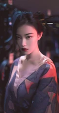 倪妮日系风格写真手机壁纸，浓妆妖艳丸子头造型高贵冷艳