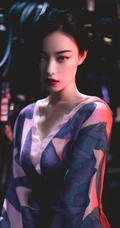 倪妮日系风格写真手机壁纸，浓妆妖艳丸子头造型高贵冷艳