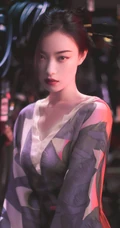 倪妮日系风格写真手机壁纸，浓妆妖艳丸子头造型高贵冷艳