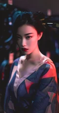 倪妮日系风格写真手机壁纸，浓妆妖艳丸子头造型高贵冷艳