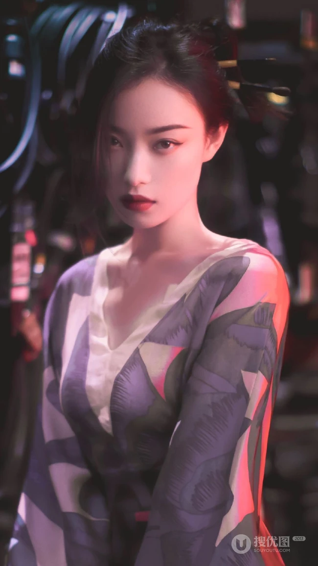 倪妮日系风格写真手机壁纸，浓妆妖艳丸子头造型高贵冷艳