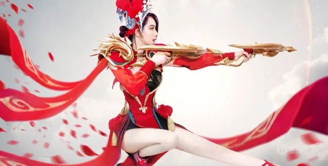 女生戚薇微博晒酷美京剧花旦造型，cos虞姬手持双箭