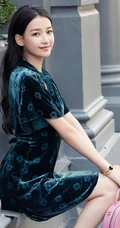 孙怡最美复古丝绒旗袍短裙优雅街拍写真图片