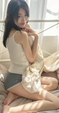 长发妹子气质白色肩带背心搭配短裤家居服室内写真集