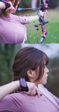 气质纤细线条苗条女生夏木颖 户外靶场玩复合弓写真图片