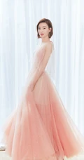 王丽坤粉衣长裙清新淡雅唯美写真图片